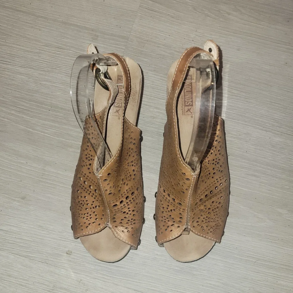 Pikolinos Tan‎ Leather Laser Cut Wedge Slingback Sandals Shoes40eu 9us sexy boho